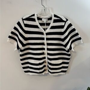 Free Assembly Crochet Knit Button Front Short Sleeve Cardigan, Sz L, NWT